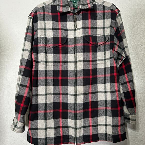 Lauren Ralph Lauren Flannel Plaid Long Sleeve Zip-Up Shacket Size Md / Lg Y2K - Picture 9 of 14